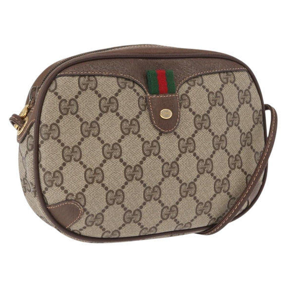 GUCCI GG Supreme Web Sherry Line Bag PVC Beige Gold 156 02 066 Auth ka1480