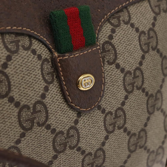 GUCCI GG Supreme Web Sherry Line Bag PVC Beige Gold 156 02 066 Auth ka1480
