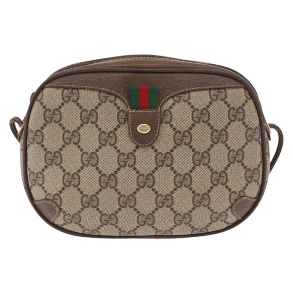GUCCI GG Supreme Web Sherry Line Bag PVC Beige Gold 156 02 066 Auth ka1480