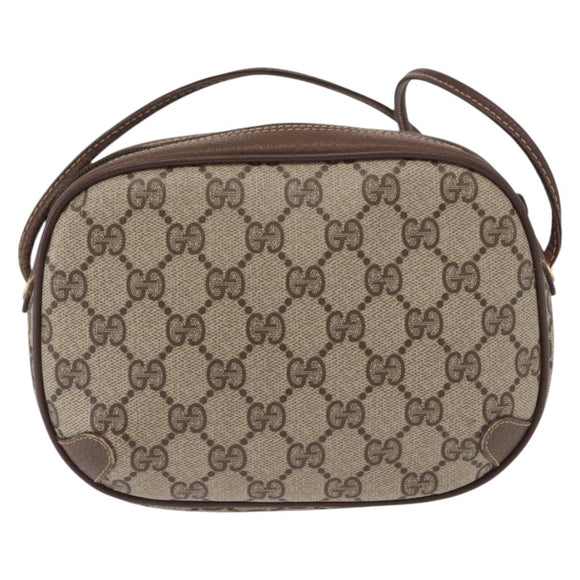 GUCCI GG Supreme Web Sherry Line Bag PVC Beige Gold 156 02 066 Auth ka1480