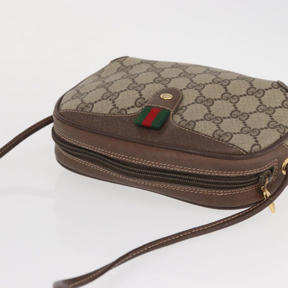 GUCCI GG Supreme Web Sherry Line Bag PVC Beige Gold 156 02 066 Auth ka1480