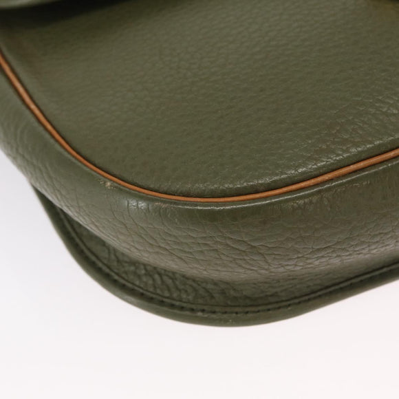 Christian Dior Shoulder Bag Leather Khaki Gold Auth ka1481