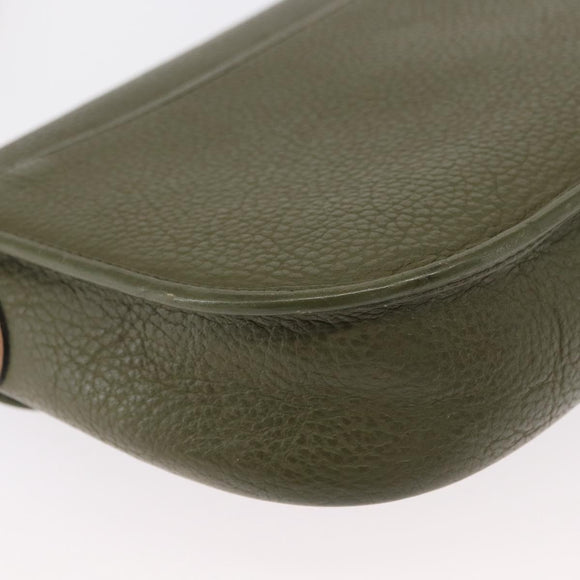 Christian Dior Shoulder Bag Leather Khaki Gold Auth ka1481