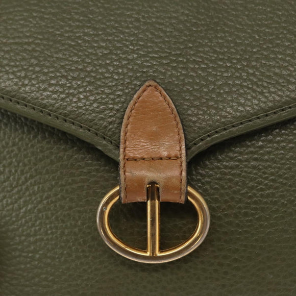 Christian Dior Shoulder Bag Leather Khaki Gold Auth ka1481