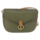 Christian Dior Shoulder Bag Leather Khaki Gold Auth ka1481-13
