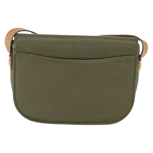 Christian Dior Shoulder Bag Leather Khaki Gold Auth ka1481