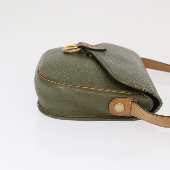 Christian Dior Shoulder Bag Leather Khaki Gold Auth ka1481