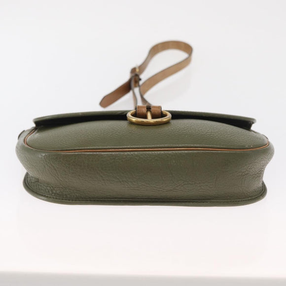 Christian Dior Shoulder Bag Leather Khaki Gold Auth ka1481