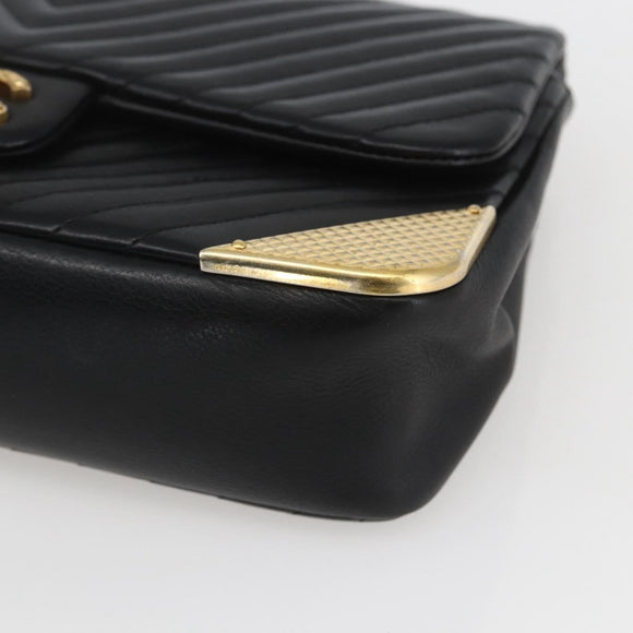 CHANEL V Stitch Chevron Chain Shoulder Bag Lamb Skin Black Gold CC Auth ka1483SAM