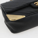 CHANEL V Stitch Chevron Chain Shoulder Bag Lamb Skin Black Gold CC Auth ka1483SAM-11