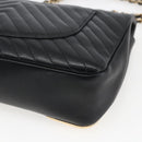 CHANEL V Stitch Chevron Chain Shoulder Bag Lamb Skin Black Gold CC Auth ka1483SAM-12