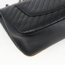 CHANEL V Stitch Chevron Chain Shoulder Bag Lamb Skin Black Gold CC Auth ka1483SAM-13