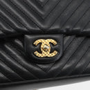 CHANEL V Stitch Chevron Chain Shoulder Bag Lamb Skin Black Gold CC Auth ka1483SAM-14