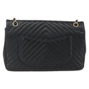 CHANEL V Stitch Chevron Chain Shoulder Bag Lamb Skin Black Gold CC Auth ka1483SAM-3