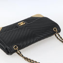 CHANEL V Stitch Chevron Chain Shoulder Bag Lamb Skin Black Gold CC Auth ka1483SAM-6