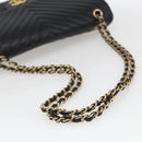 CHANEL V Stitch Chevron Chain Shoulder Bag Lamb Skin Black Gold CC Auth ka1483SAM-7