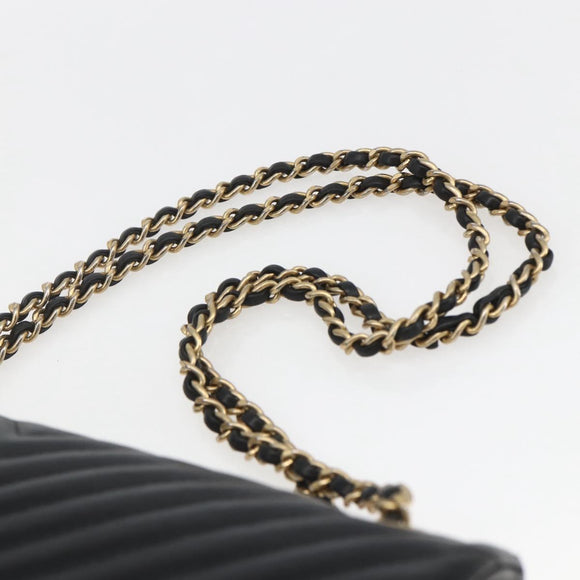 CHANEL V Stitch Chevron Chain Shoulder Bag Lamb Skin Black Gold CC Auth ka1483SAM