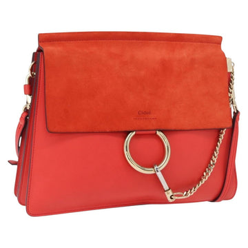 Chloe Fay Shoulder Bag Suede Leather Red Gold Auth ka1488