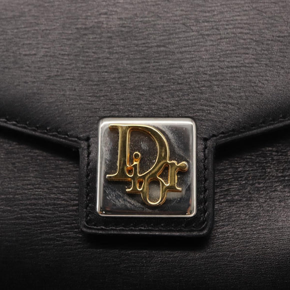 Christian Dior Handtas Leer Zwart Goud Auth ka1492