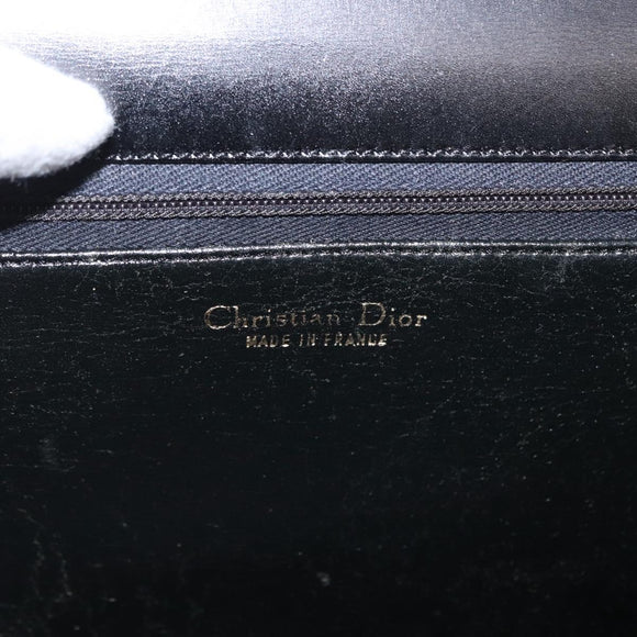 Christian Dior Hand Bag Leather Black Gold Auth ka1492