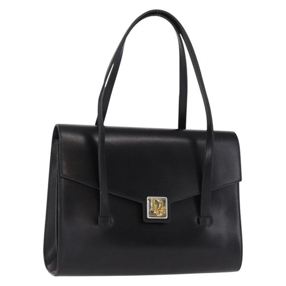 Christian Dior Handtas Leer Zwart Goud Auth ka1492