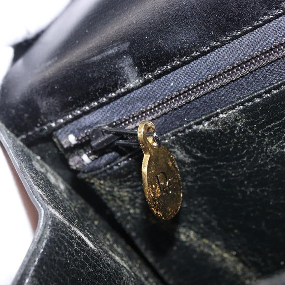 Christian Dior Handtas Leer Zwart Goud Auth ka1492