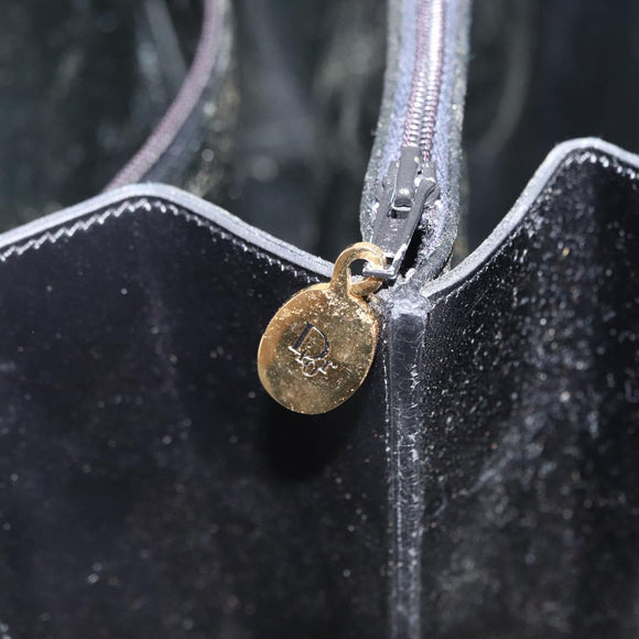 Christian Dior Handtas Leer Zwart Goud Auth ka1492