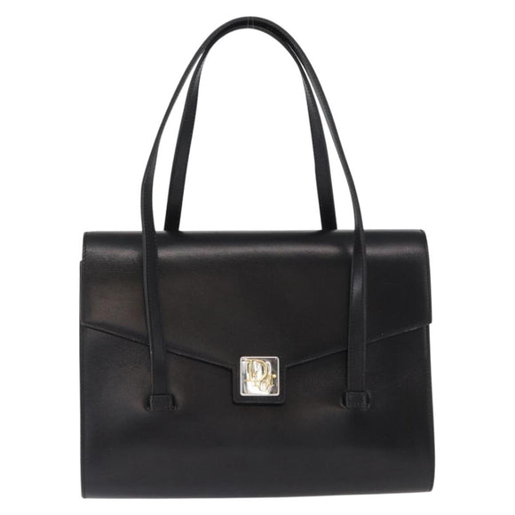 Christian Dior Handtas Leer Zwart Goud Auth ka1492