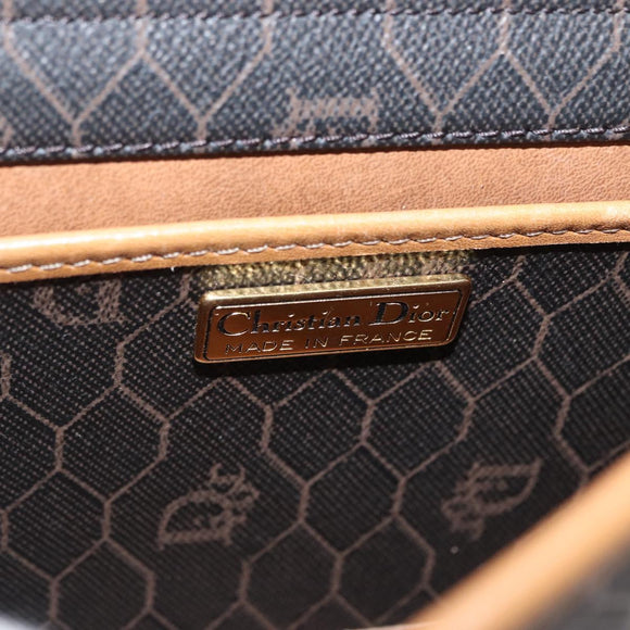 Christian Dior Honeycomb Canvas Shoulder Bag Black Gold Auth ka1495