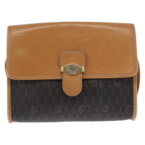 Christian Dior Honeycomb Canvas Shoulder Bag Black Gold Auth ka1495