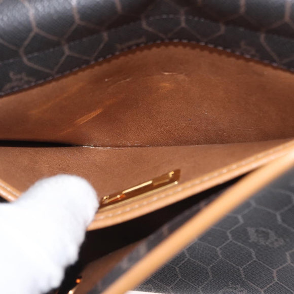 Christian Dior Honeycomb Canvas Shoulder Bag Black Gold Auth ka1495