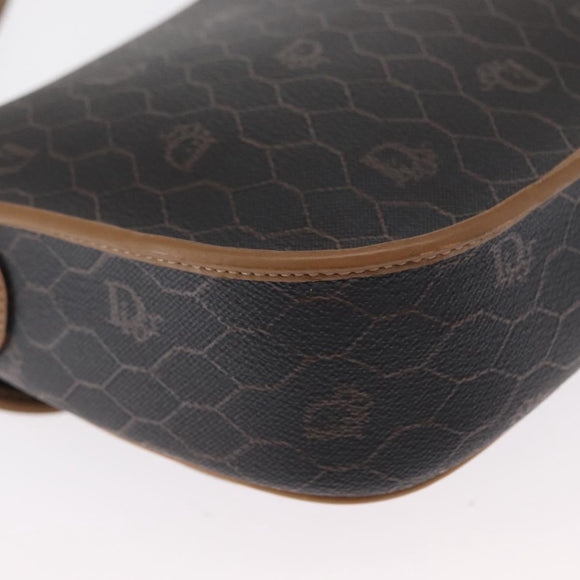 Christian Dior Honeycomb Canvas Shoulder Bag Black Gold Auth ka1496
