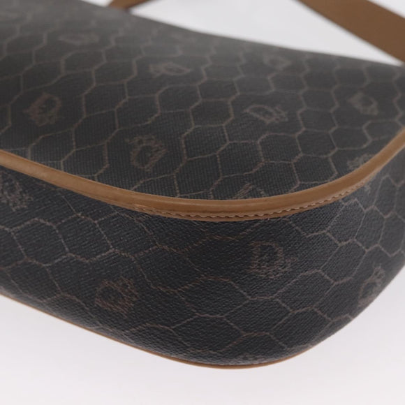 Christian Dior Honeycomb Canvas Shoulder Bag Black Gold Auth ka1496