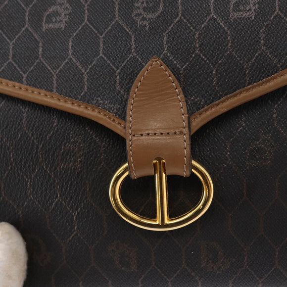 Christian Dior Honeycomb Canvas Shoulder Bag Black Gold Auth ka1496