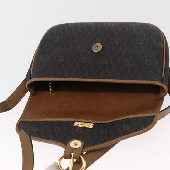 Christian Dior Honeycomb Canvas Shoulder Bag Black Gold Auth ka1496