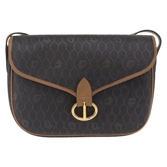 Christian Dior Honeycomb Canvas Shoulder Bag Black Gold Auth ka1496