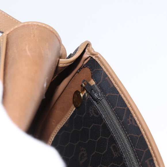 Christian Dior Honeycomb Canvas Shoulder Bag Black Gold Auth ka1496