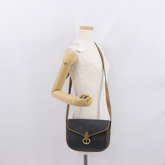 Christian Dior Honeycomb Canvas Shoulder Bag Black Gold Auth ka1496