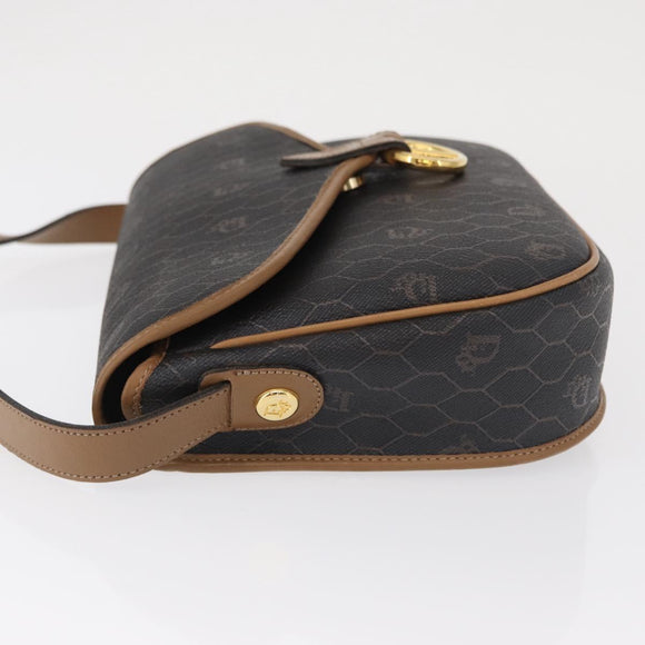 Christian Dior Honeycomb Canvas Shoulder Bag Black Gold Auth ka1496