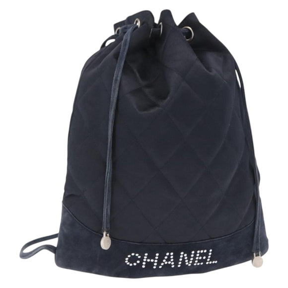 CHANEL Matelasse Backpack Satin Navy CC Auth ka1497
