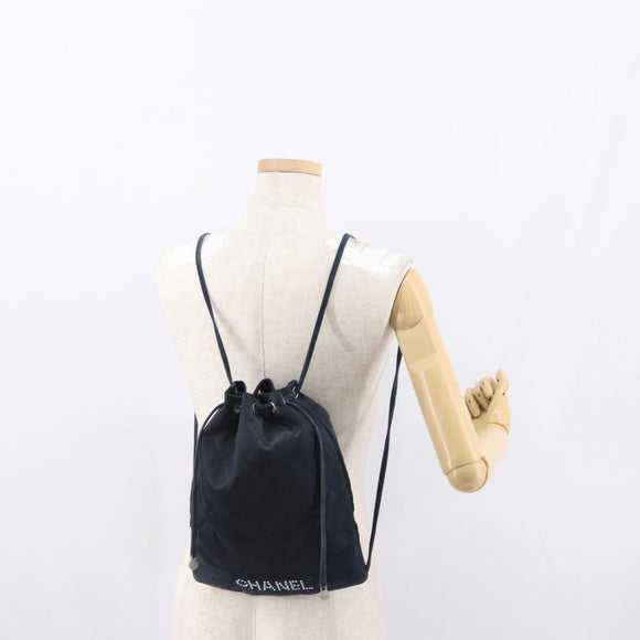 CHANEL Matelasse Backpack Satin Navy CC Auth ka1497