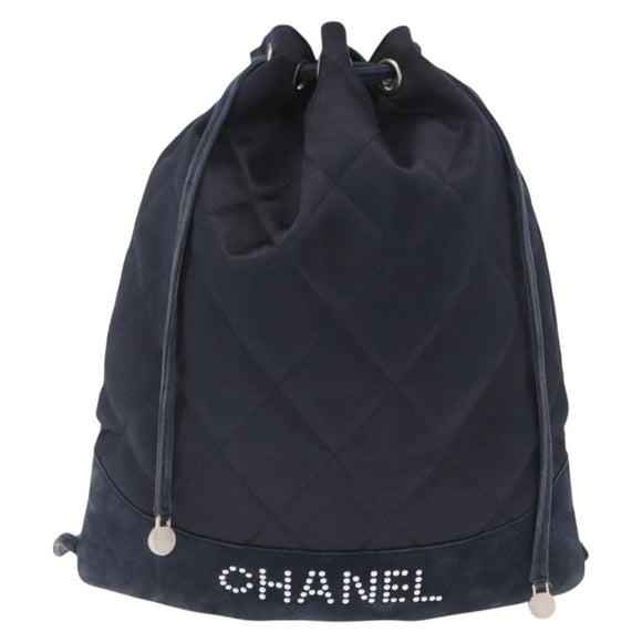 CHANEL Matelasse Backpack Satin Navy CC Auth ka1497