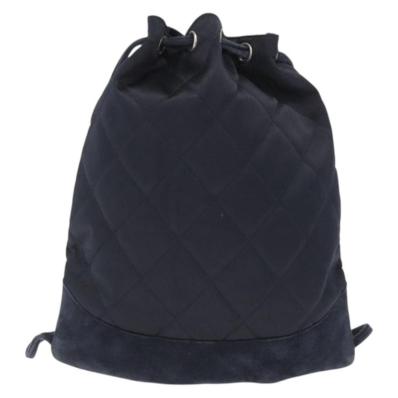 CHANEL Matelasse Backpack Satin Navy CC Auth ka1497