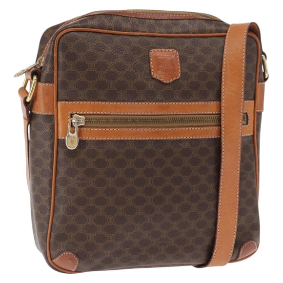 CELINE Macadam Canvas Shoulder Bag PVC Leather Brown Gold Auth ka1499