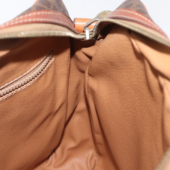 CELINE Macadam Canvas Shoulder Bag PVC Leather Brown Gold Auth ka1499