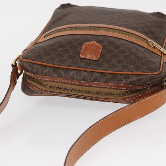 CELINE Macadam Canvas Shoulder Bag PVC Leather Brown Gold Auth ka1499