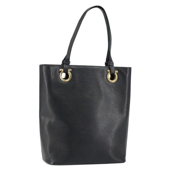 Salvatore Ferragamo Hand Bag Leather Gold Black Auth ka150