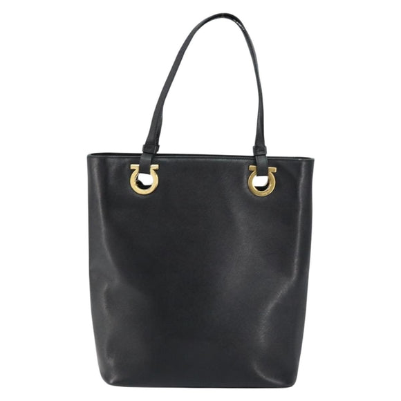 Salvatore Ferragamo Hand Bag Leather Gold Black Auth ka150