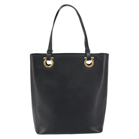 Salvatore Ferragamo Hand Bag Leather Gold Black Auth ka150