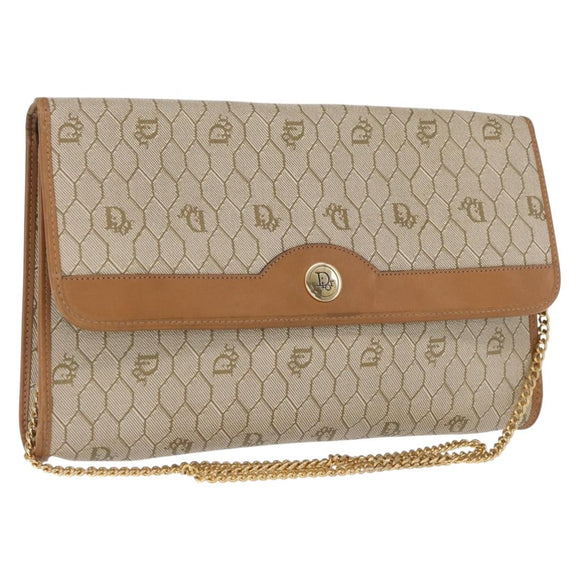 Christian Dior Honeycomb Canvas Shoulder Bag PVC Beige Gold Auth ka1500